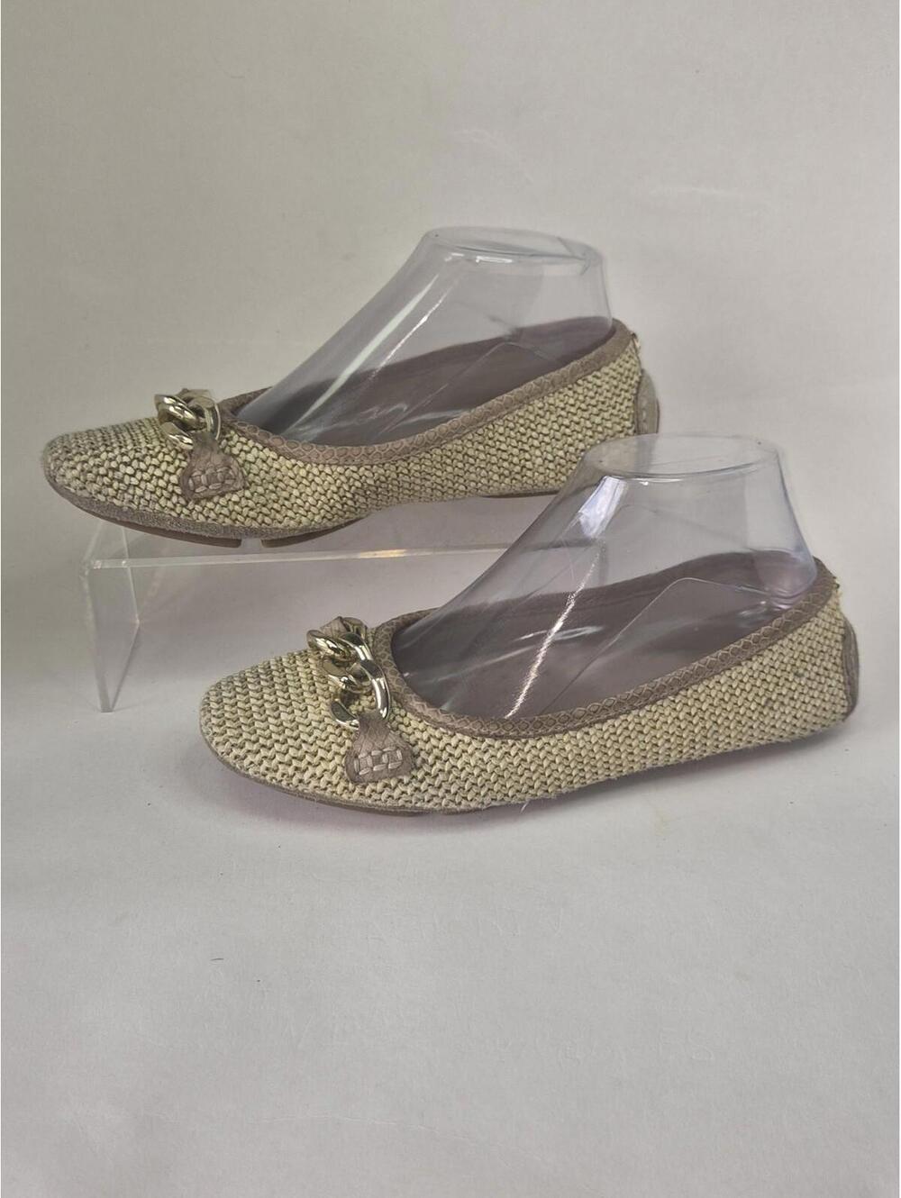 DONALD J PLINIER Woven Raffia Ballet Flats Beige Bow Slip On Boho Women's Sz. 7M